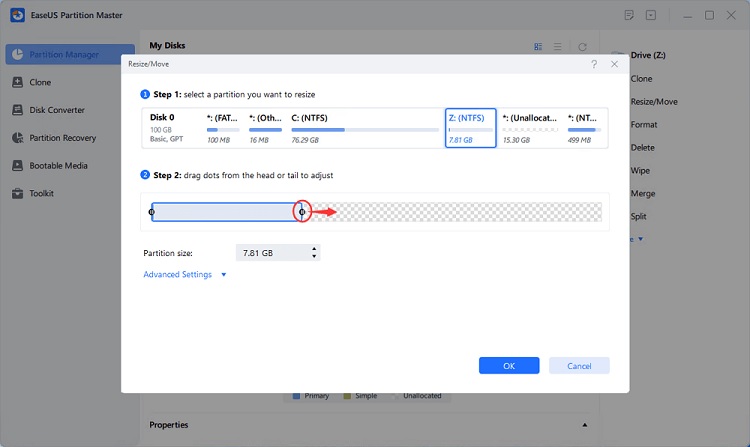 Expand the target partition