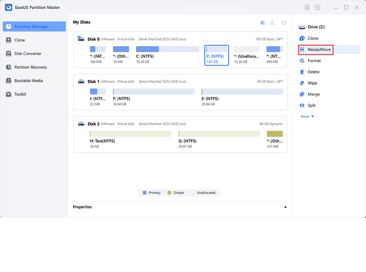 Choose the target partition in Partition Explorer and choose "Resize/Move