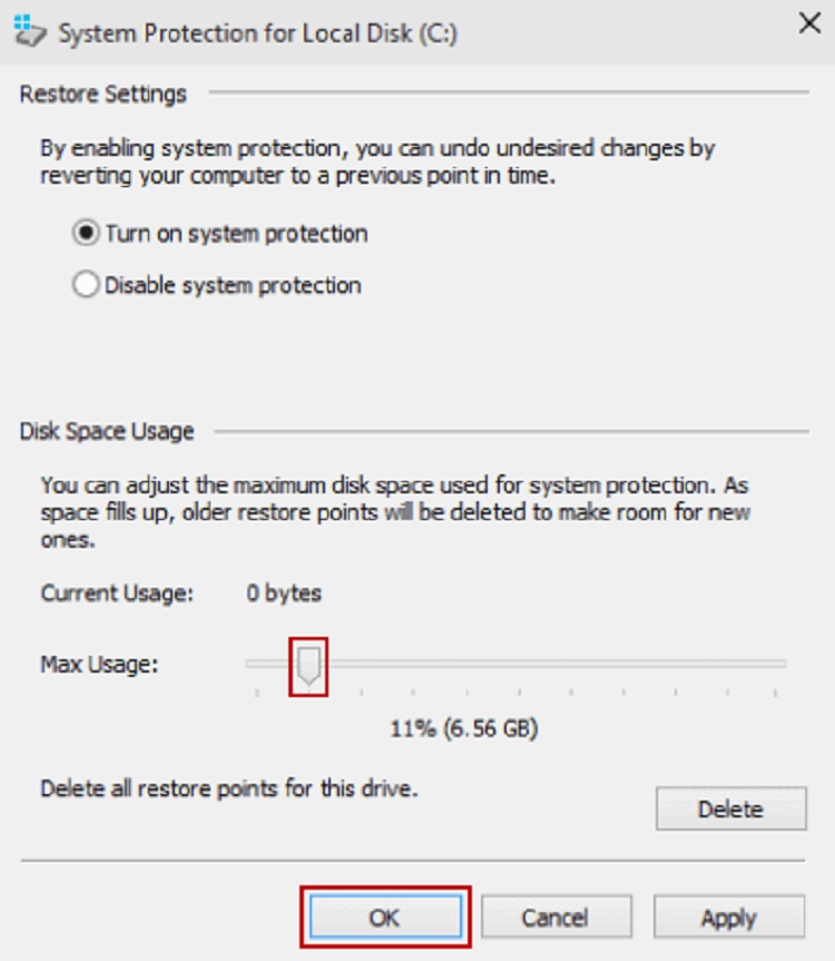 Use the slider to set the maximum usage amount