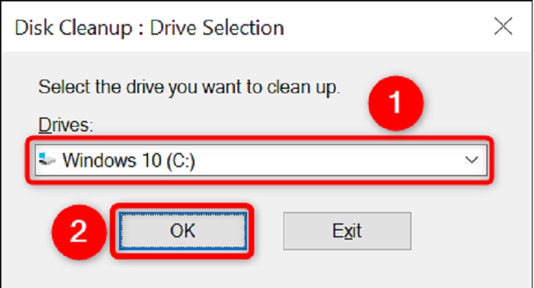 choose the drive you wish to clean and select OK