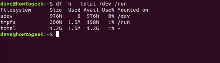 df -h --total /dev /run
