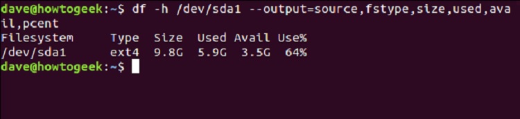 df -h /dev/sda1