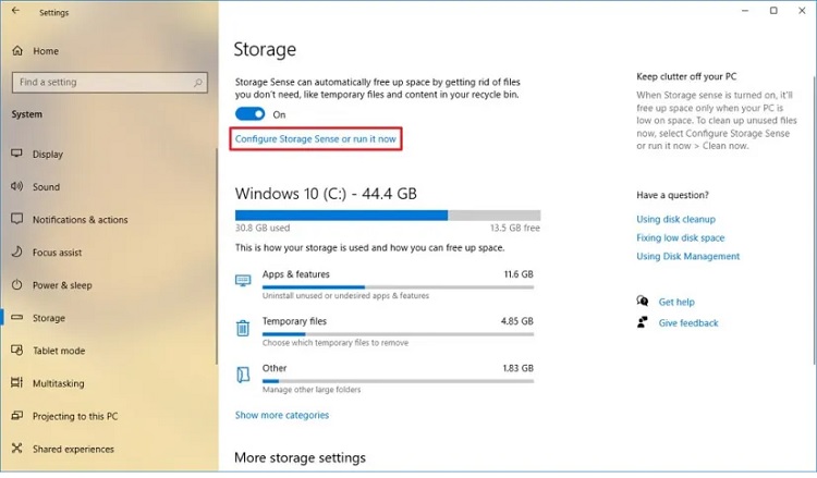 select Configure Storage Sense