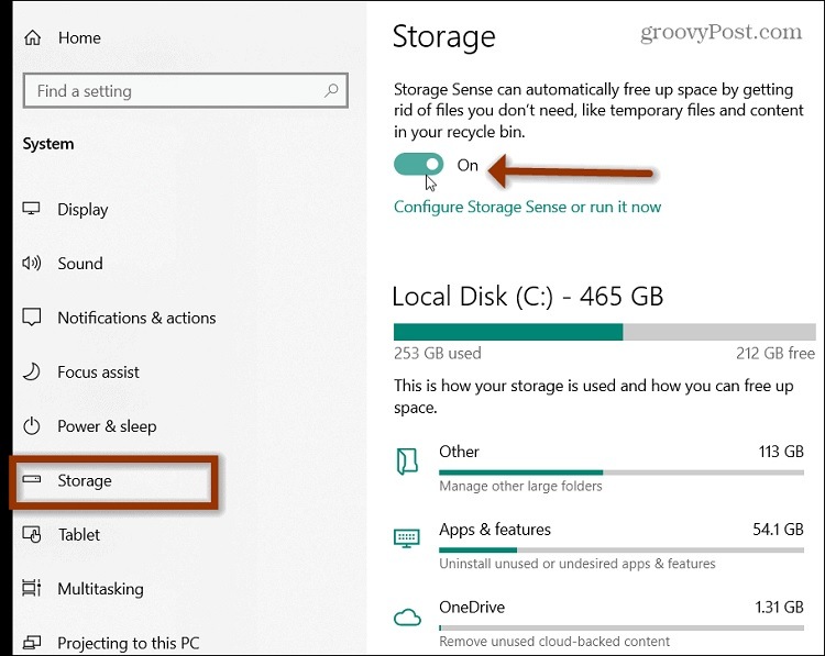 turn on Storage Sense